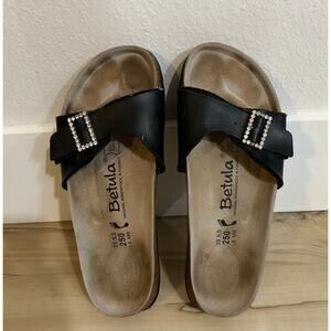 Birkenstock Betula Black‎ Flor Luca Model Sandals Size 8 Missing 1 Rhinestone